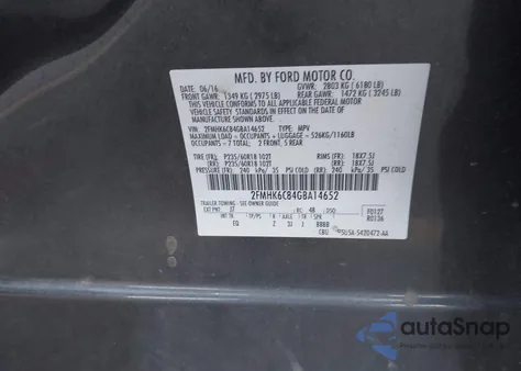 2016 Ford Flex Sel from USA, damaged, VIN 2FMHK6C84GBA14652